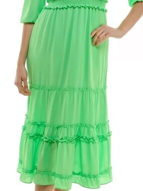 Nicole Miller Bright V-neck 3/4 Sleeve Green Chiffon A-line Dress SZ 12 NWT